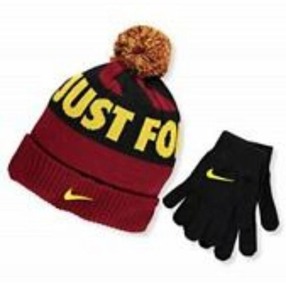 NIKE Boy's Pom Hat " Just for Kicks " & Gloves Set